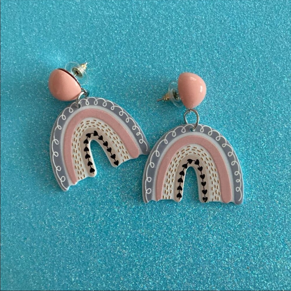 🌈HP💕 Rainbow drop earrings cute stud dangle peach blue jewelry - Picture 4 of 7